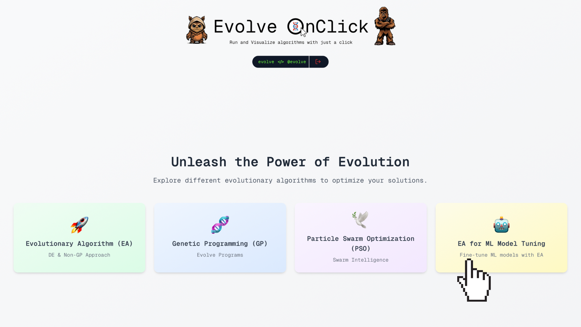 Selecting the EA for ML Model Tuning option from the dashboard