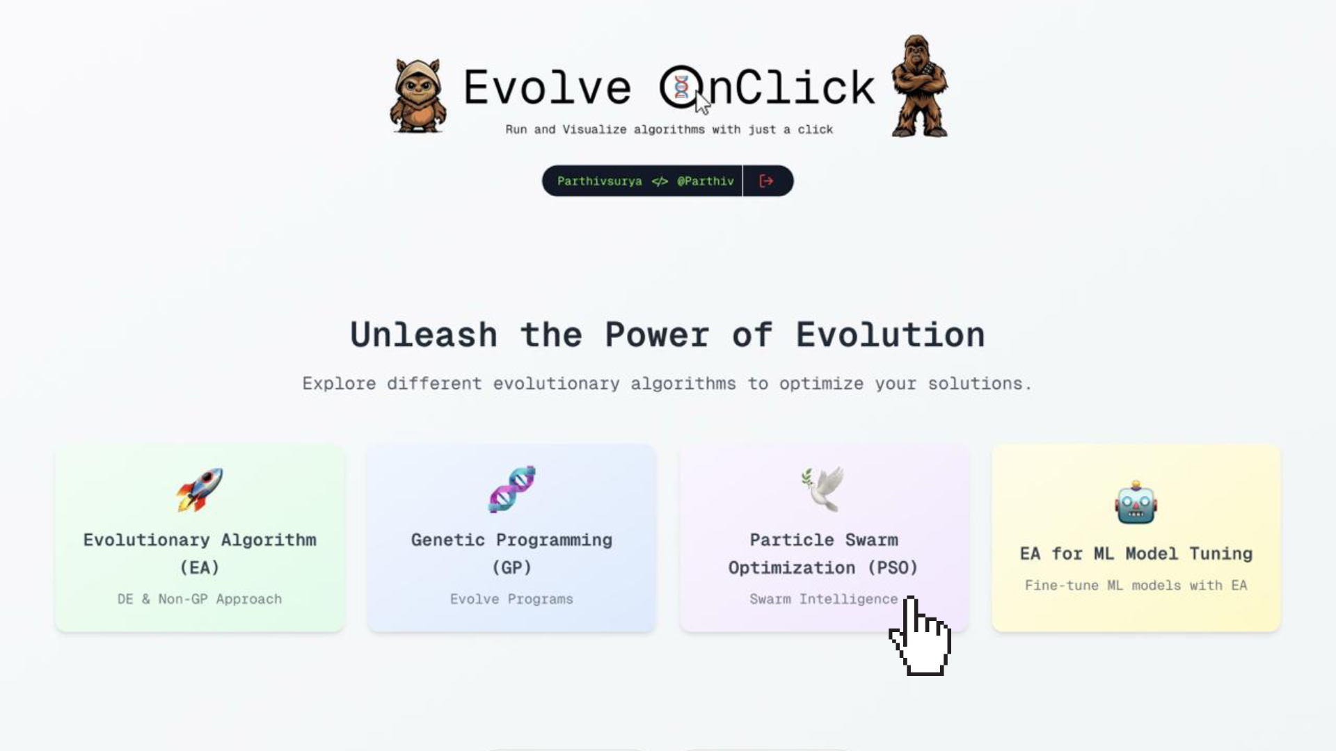 Selecting the Particle Swarm Optimization (PSO) option from the dashboard